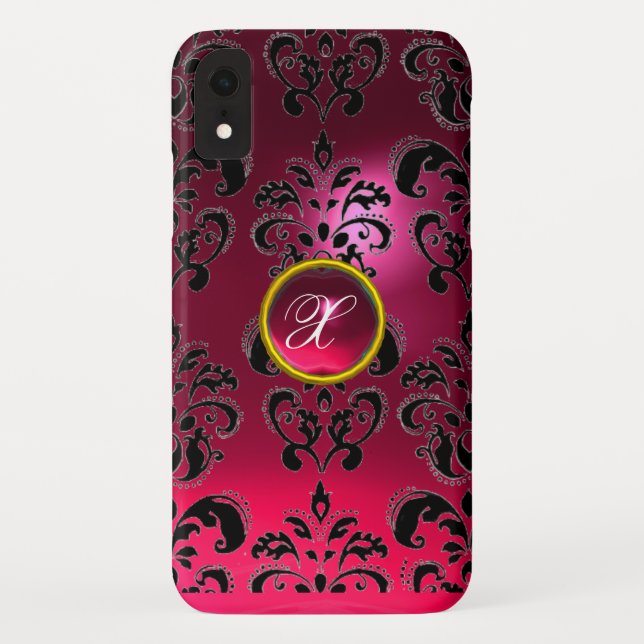 PINK FUCHSIA BLACK DAMASK GEM MONOGRAM Case-Mate iPhone HÜLLE (Rückseite)