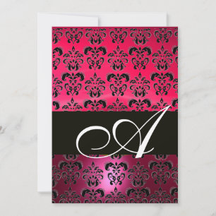 PINK FUCHSIA BLACK DAMASK MONOGRAMM, hell weiß Einladung