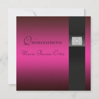 Pink Fuchsia Black Quinceanera 15. Geburtstagspart Einladung