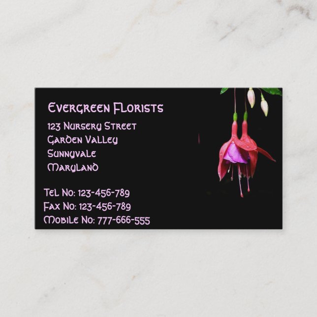 Pink Fuchsia-Blume Visitenkarte (Vorderseite)