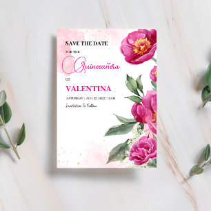Pink Fuchsia Floral Gold Aquarellfarbe Save The Date