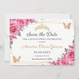 Pink Fuchsia Floral Gold Quinceanera 16 . Geburtst Save The Date