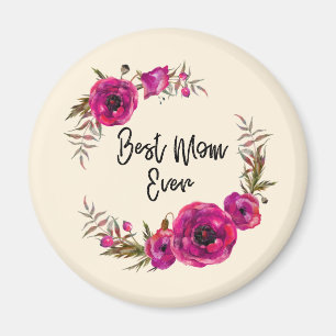 Pink Fuchsia Floral Poppies Wreath Beste Mama je Magnet