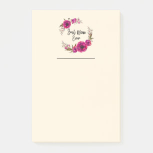 Pink Fuchsia Floral Poppies Wreath Beste Mama je Post-it Klebezettel