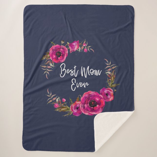 Pink Fuchsia Floral Poppies Wreath Beste Mama je Sherpadecke (Vorderseite)