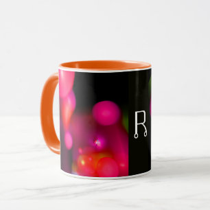 PINK FUCHSIA LILA SCHWARZES FRAKTAL BUBBLES MONOGR TASSE