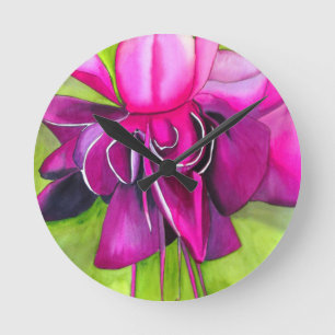 Pink Fuchsia pop art watercolour flower Runde Wanduhr