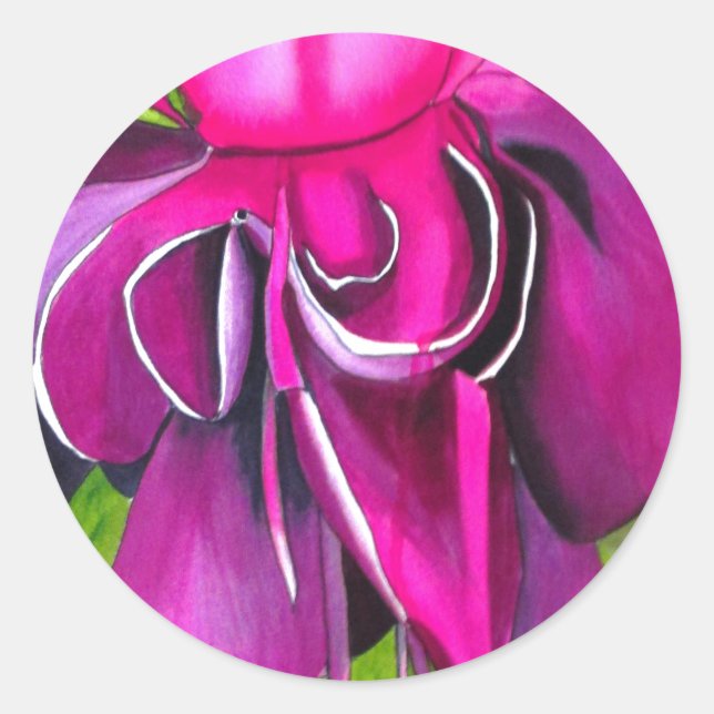 Pink Fuchsia Pop Kunst Aquarell Blume Aufkleber (Vorderseite)