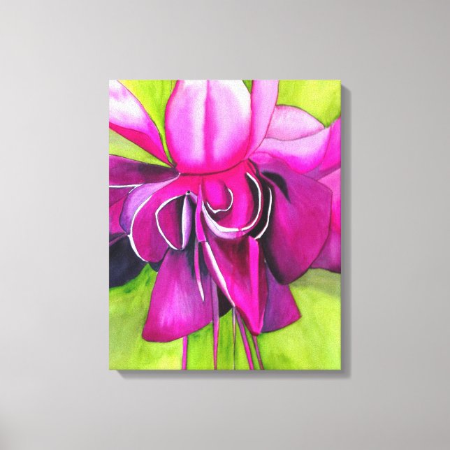Pink Fuchsia Pop Kunst, Aquarell Blume Leinwanddruck (Vorderseite)