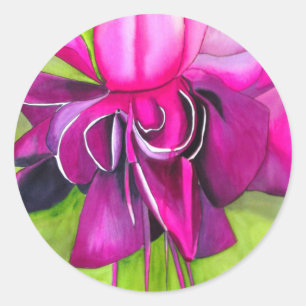Pink Fuchsia Pop Kunst Aquarell Blume Runder Aufkleber