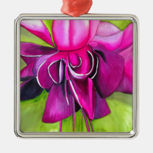 Pink Fuchsia Pop Kunst Aquarell Blume Silbernes Ornament