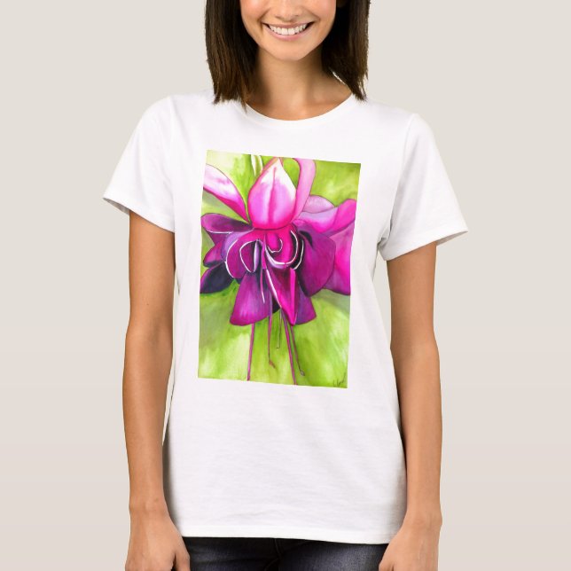 Pink Fuchsia Pop Kunst Aquarell Blume T-Shirt (Vorderseite)