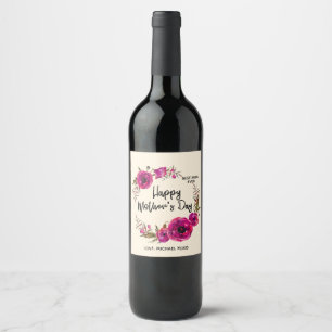 Pink Fuchsia Poppies Beste Mama je - Muttertag Weinetikett