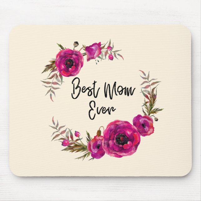 Pink Fuchsia Poppy Wreath Beste Mama je Mousepad (Vorne)