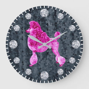 Pink Fuchsia Posh Poodle Diamond Hund Stunde Große Wanduhr