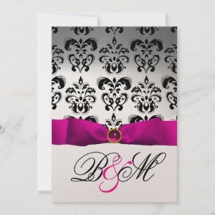 PINK FUCHSIA RIBBON GOLD BLACK DAMASK MONOGRAMM EINLADUNG