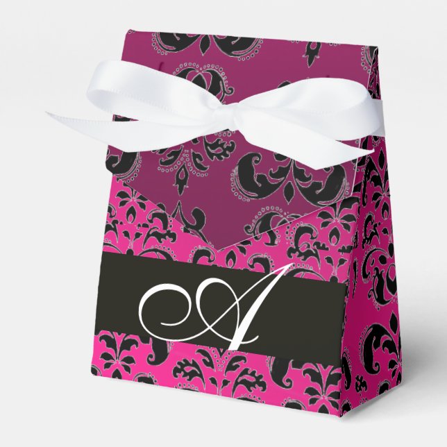 PINK, FUCHSIA SCHWARZ, LILA DAMASK-WEDD-MONOGRAMM GESCHENKSCHACHTEL (Vorderseite)