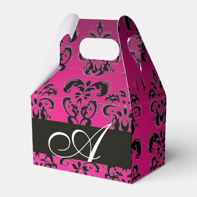 PINK, FUCHSIA SCHWARZ, LILA DAMASK WEISS MONOGRAMM GESCHENKSCHACHTEL (Vorderseite)