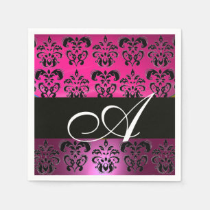 PINK, FUCHSIA SCHWARZ, LILA DAMASK WEISS MONOGRAMM SERVIETTE