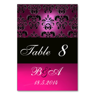 PINK, FUCHSIA SCHWARZ, WEISS, LILA DAMASK-MONOGRAM TISCHNUMMER