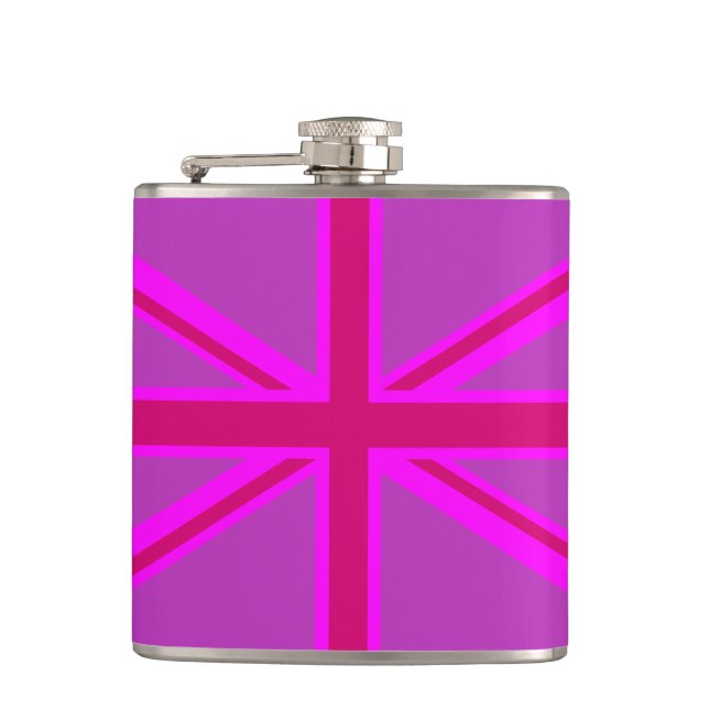 Pink Fuchsia Union Jack Flag Design Flachmann (Vorderseite)
