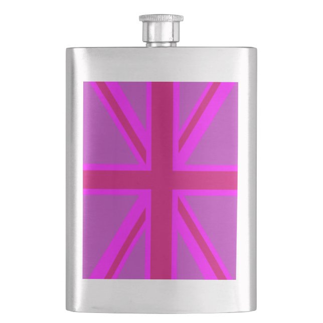 Pink Fuchsia Union Jack Flag Design Flachmann (Vorderseite)