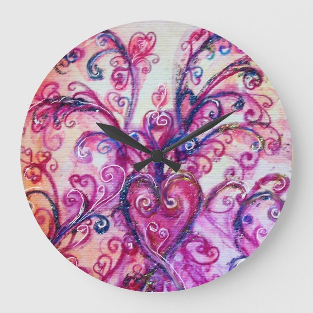 PINK FUCHSIA WHIMSICAL SCHNÖRKEL MIT HERZ GROßE WANDUHR (Vorderseite)