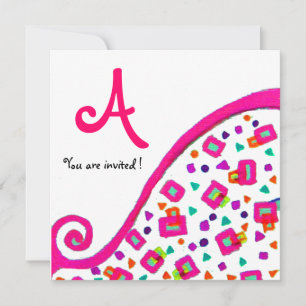 PINK FUCHSIA WHITE ABSTRAKT DEKO SQUARE MONOGRAM EINLADUNG
