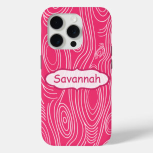 Pink Fuchsia Woodgrain Personalisiertes iPhone iPhone 15 Pro Hülle