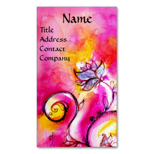 PINK FUCHSIA YELLOW WHIMSICAL BLUME MAGNETISCHE VISITENKARTE
