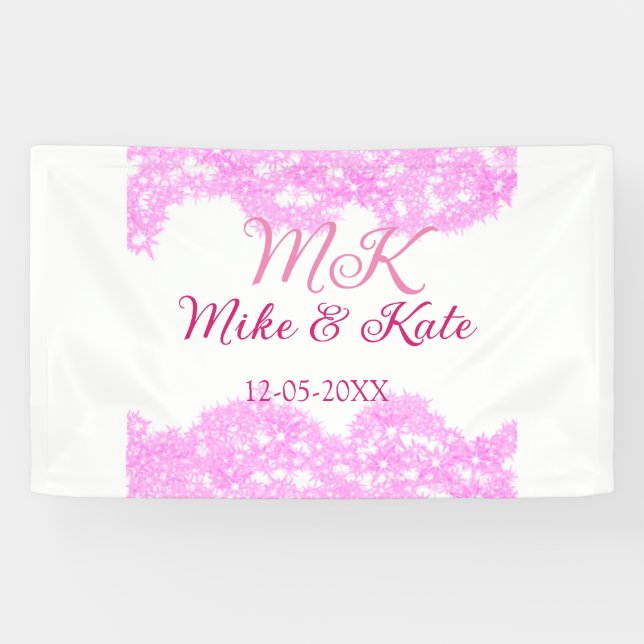 Pink fügen Sie Pärchennamen Datum monogramm Glitze Banner (Horizontal)