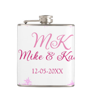 Pink fügen Sie Pärchennamen Datum monogramm Glitze Flachmann