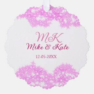 Pink fügen Sie Pärchennamen Datum monogramm Glitze Ornament Karte