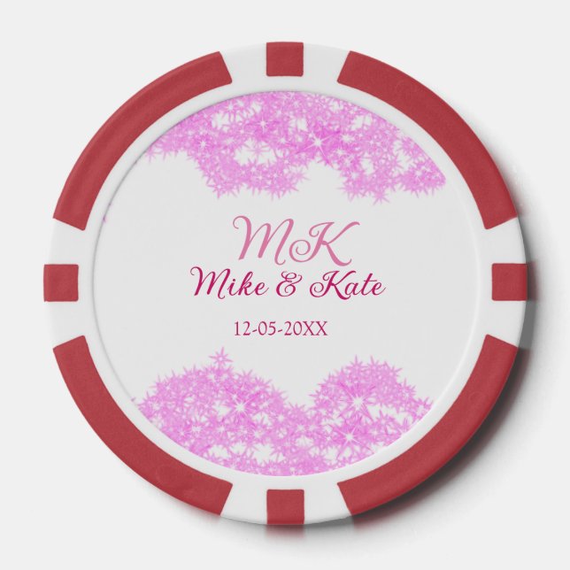 Pink fügen Sie Pärchennamen Datum monogramm Glitze Pokerchips (Vorderseite)