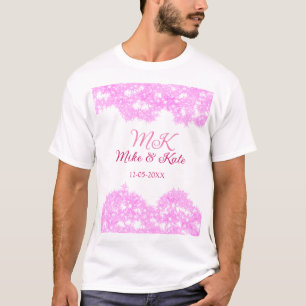 Pink fügen Sie Pärchennamen Datum monogramm Glitze T-Shirt