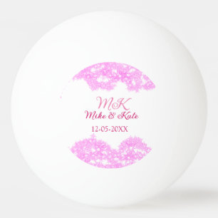 Pink fügen Sie Pärchennamen Datum monogramm Glitze Tischtennisball