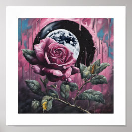 Pink Full Moon Rose Poster
