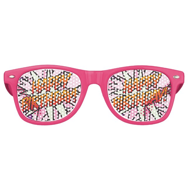 Pink Fun HAPPY BIRTHDAY Modernes Comic Buch Sonnenbrille (Vorderseite)