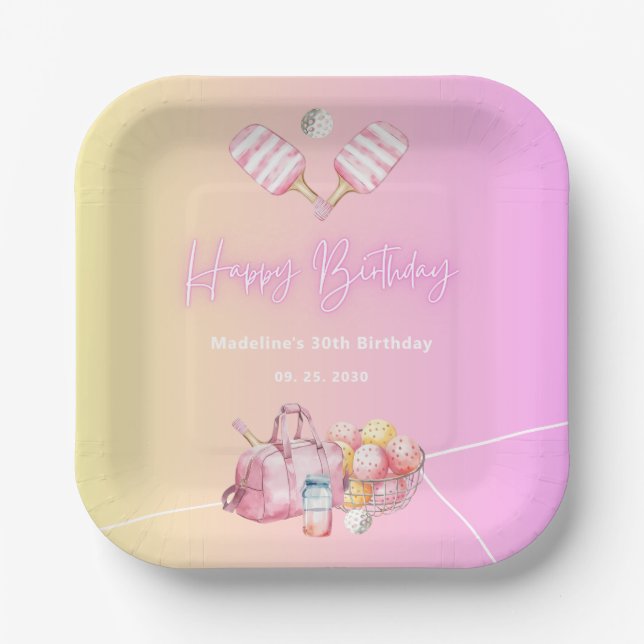 Pink Fun Pickleball 30. Geburtstag Party Pappteller (Vorderseite)