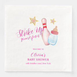 Pink Fun Strike Up Bowling Baby Shower Welcome Serviette