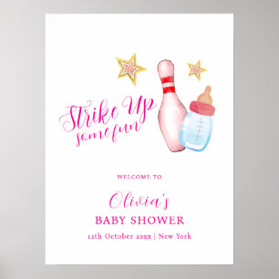 Pink Fun Strike Up Bowling Baby Shower Willkommen Poster