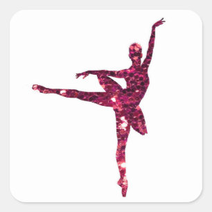 Pink Funkelnd Ballerina Quadratischer Aufkleber