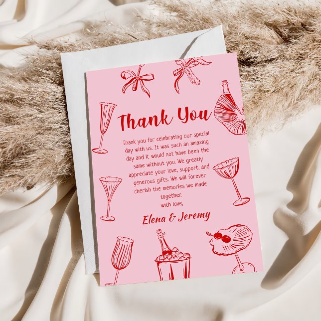 Pink Funky Hand Drawn Wedding Danke Karte (Von Creator hochgeladen)