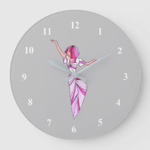 Pink funky tänzerin girl mit rosa haar große wanduhr