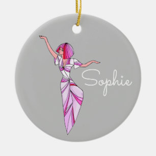 Pink funky tänzerin girl mit rosa haar keramik ornament