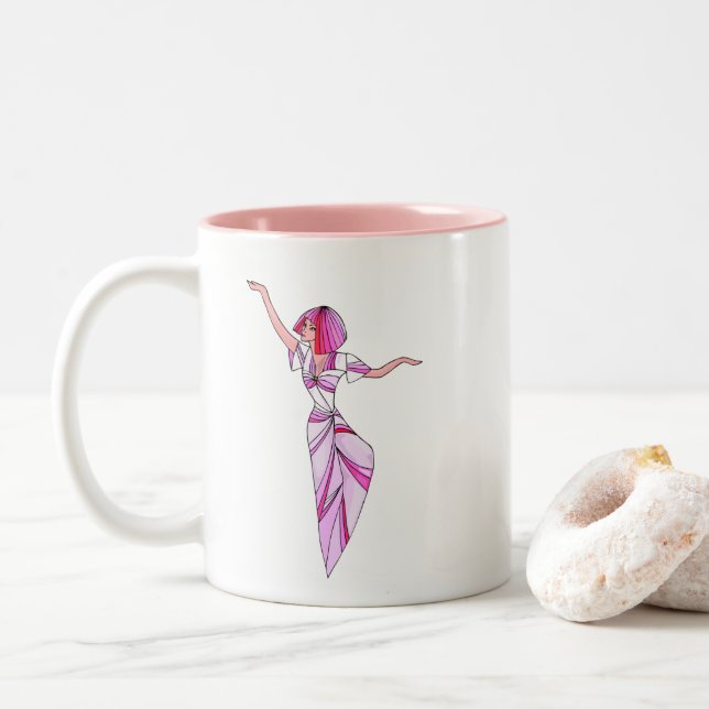 Pink funky tänzerin girl mit rosa haar zweifarbige tasse (Mit Donut)