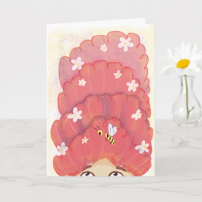 Pink Funny Bee in Your Hair Humorer Joke Birthday Karte (Kleine Pflanze)