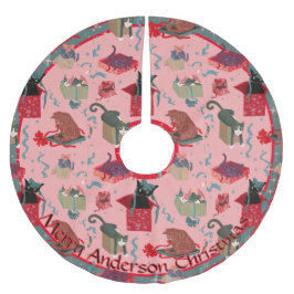 Pink Funny Cats in Christmas Boxes Personalisiert Polyester Weihnachtsbaumdecke