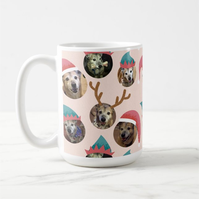 Pink Funny Christmas Hats Hund Foto Collage Kaffeetasse (Links)
