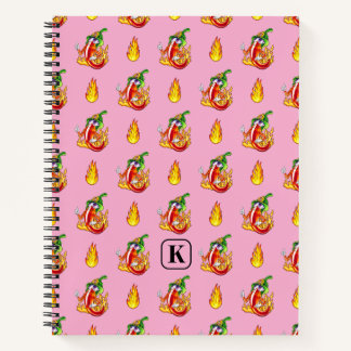 Pink Funny Firefighter Chili und Flammenmuster Notizbuch